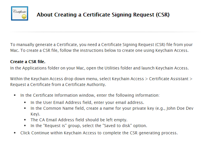 Lire les instructions pour créer une demande de signature de certificat