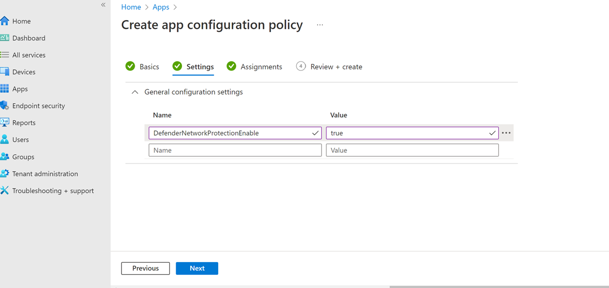Ajoutez une valeur de configuration.