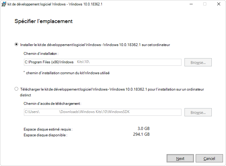 Configuration du KIT de développement logiciel (SDK) Windows