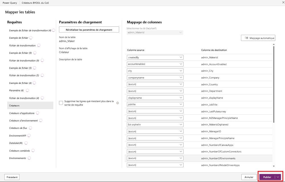 Publiez le flux de données sans apporter de modifications.