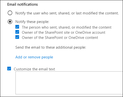 Options de notification par e-mail.