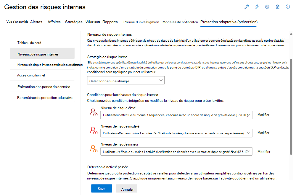 Niveaux de risque internes de protection adaptative de la gestion des risques internes.