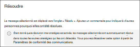 Message de résolution inter-stratégies de conformité des communications