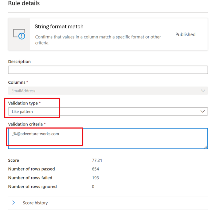 Screenshot of the menu to create a like pattern rule.