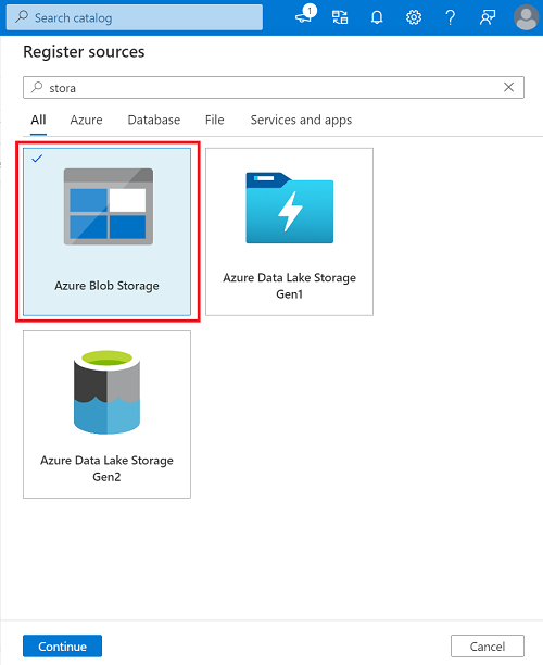 Capture d’écran montrant la vignette pour Azure Multiple à l’écran pour l’inscription de plusieurs sources.