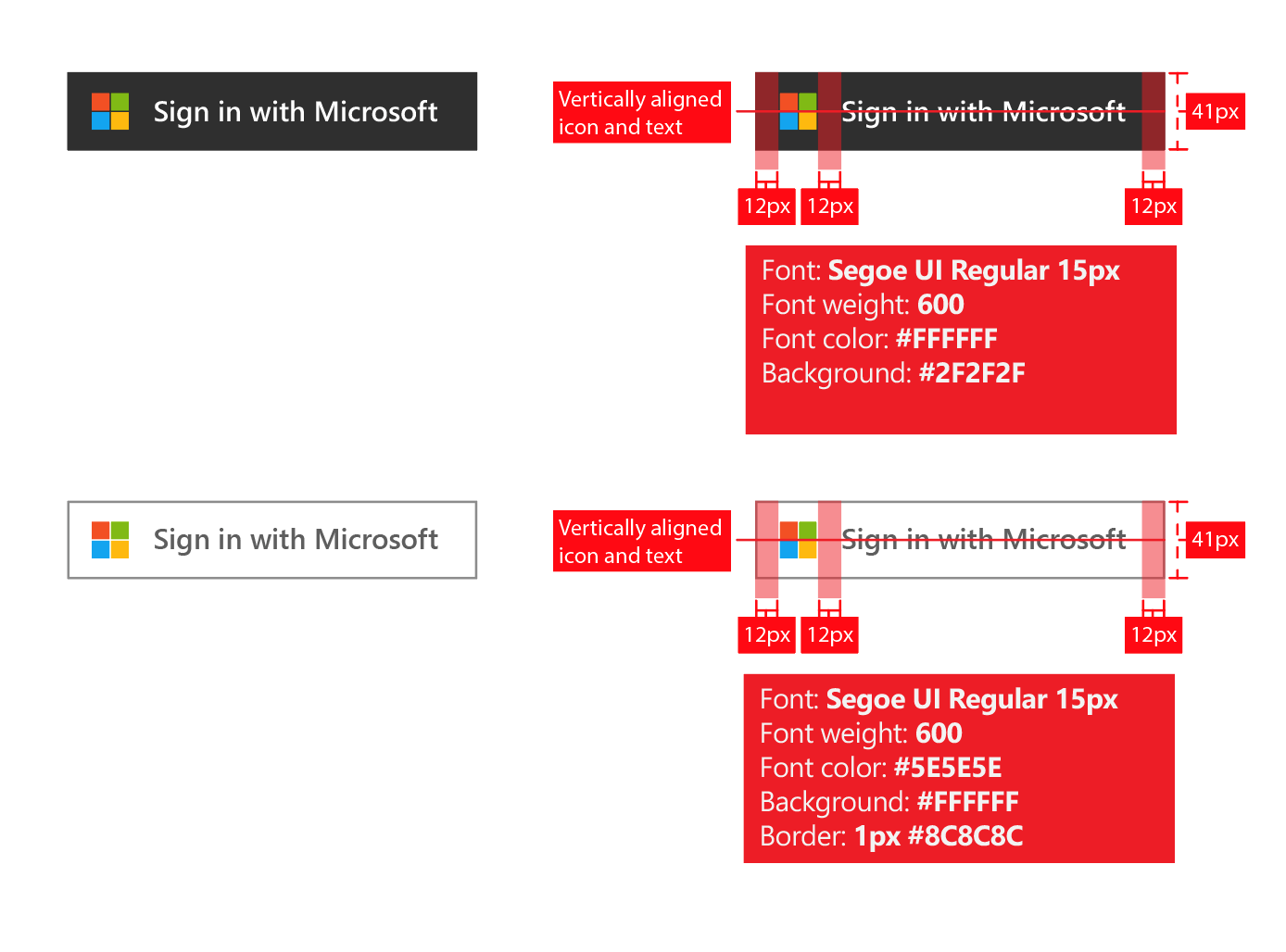 Affiche les lignes rouges « Se connecter avec Microsoft »