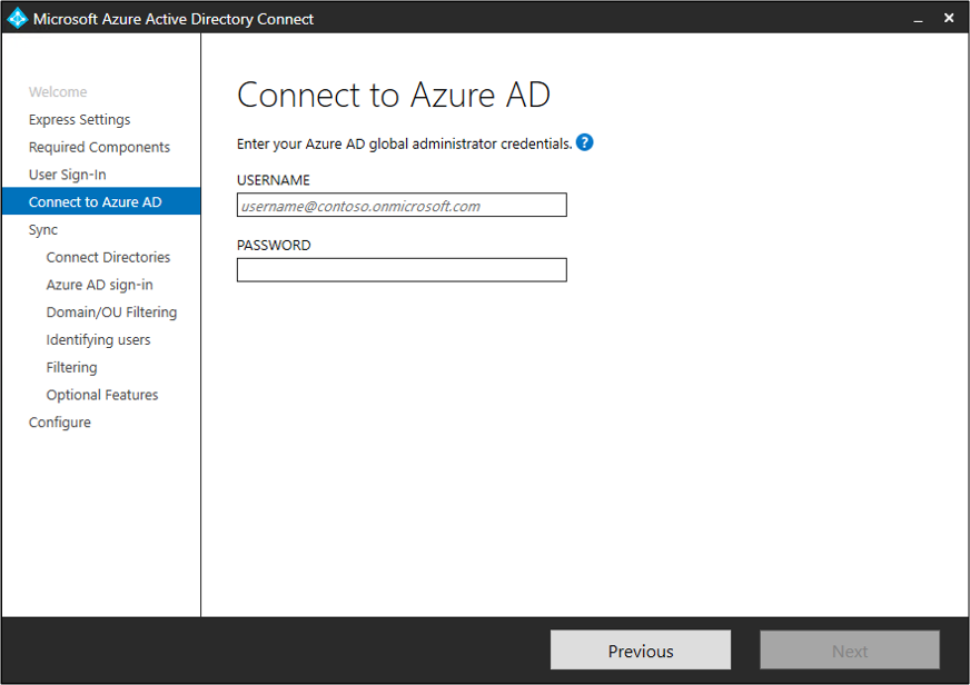 Capture d’écran montrant la page « Se connecter à Azure AD ».