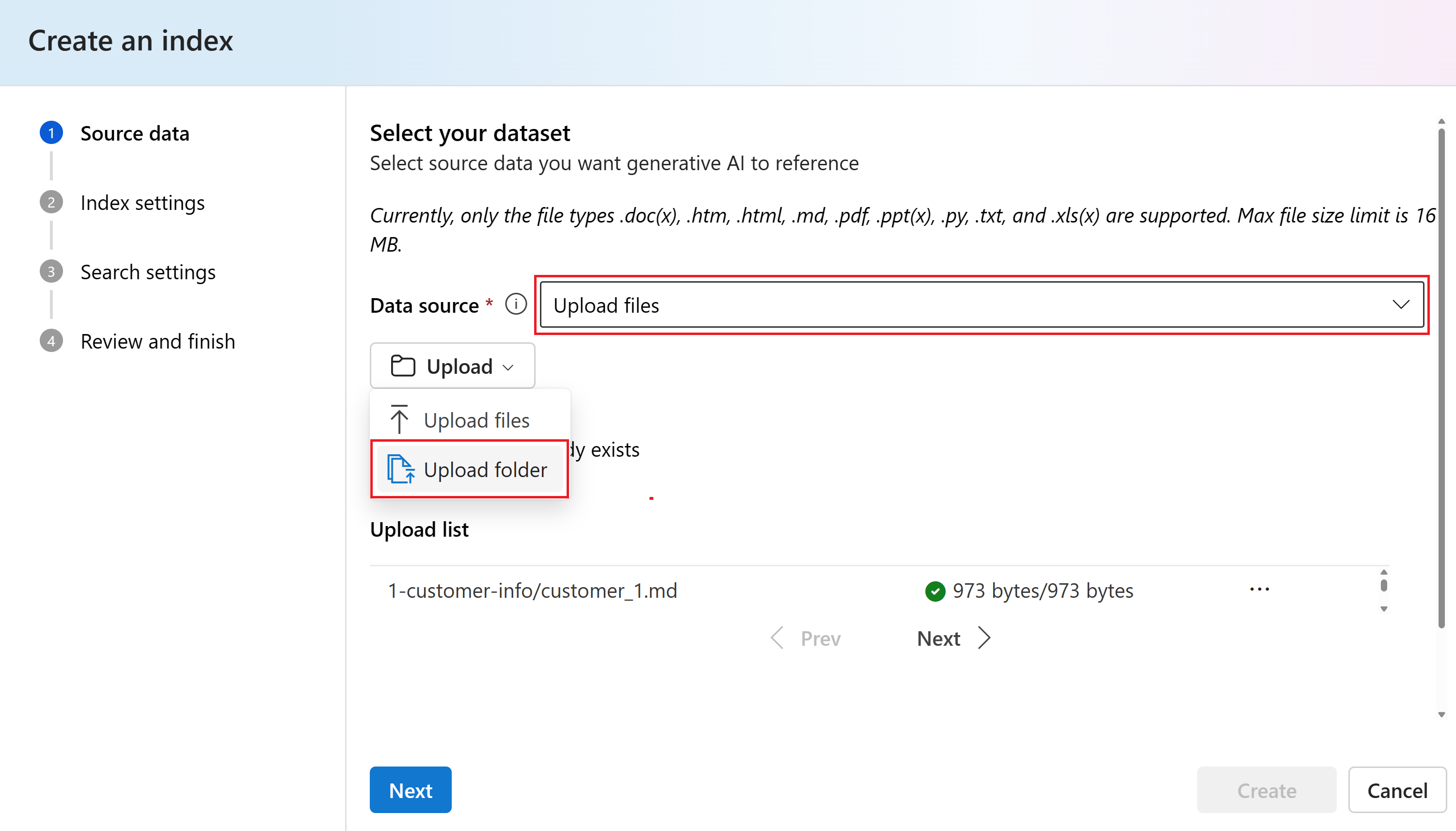Capture d’écran des options de sélection de la source de données client.
