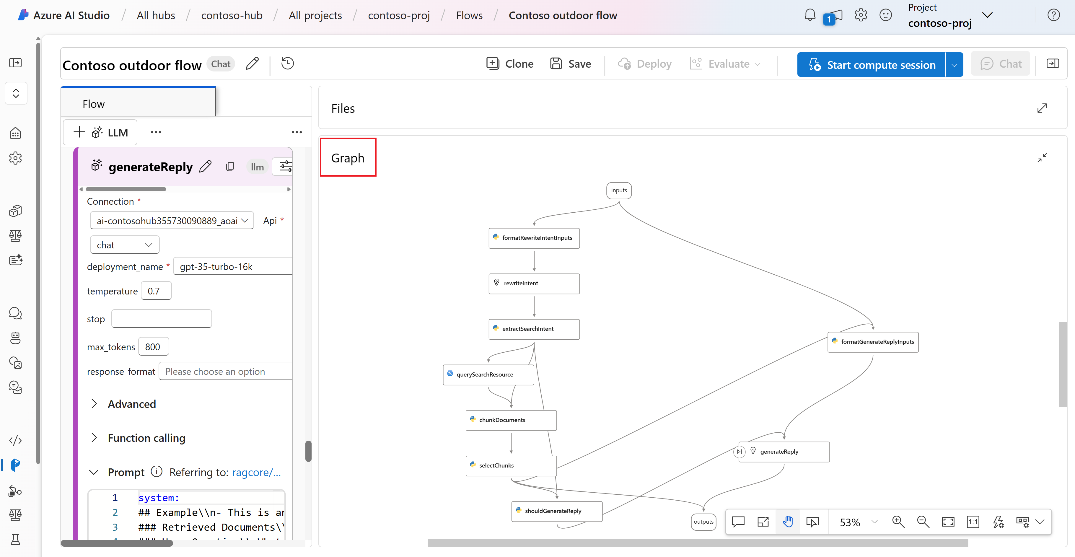 Capture d’écran du graphique par défaut exporté à partir du terrain de jeu pour le flux d’invite.