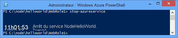 État de la commande Stop-AzureService.