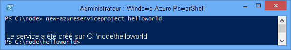 Le résultat de la nouvelle commande helloworld New-AzureService
