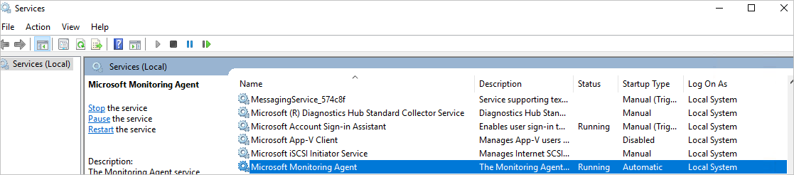 Capture d’écran du service de l’agent Log Analytics dans le Gestionnaire des tâches.