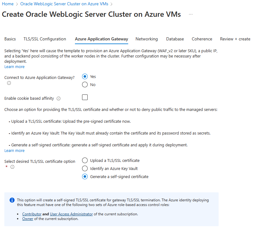 Capture d’écran du Portail Azure montrant le cluster Oracle WebLogic Server sur les machines virtuelles Azure Application Gateway.