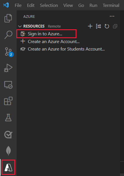 Sign in to Azure through VS Code