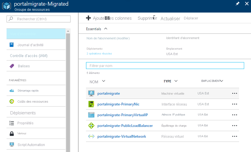 Screenshot that shows Azure Resource Manager resources in the prepare operation