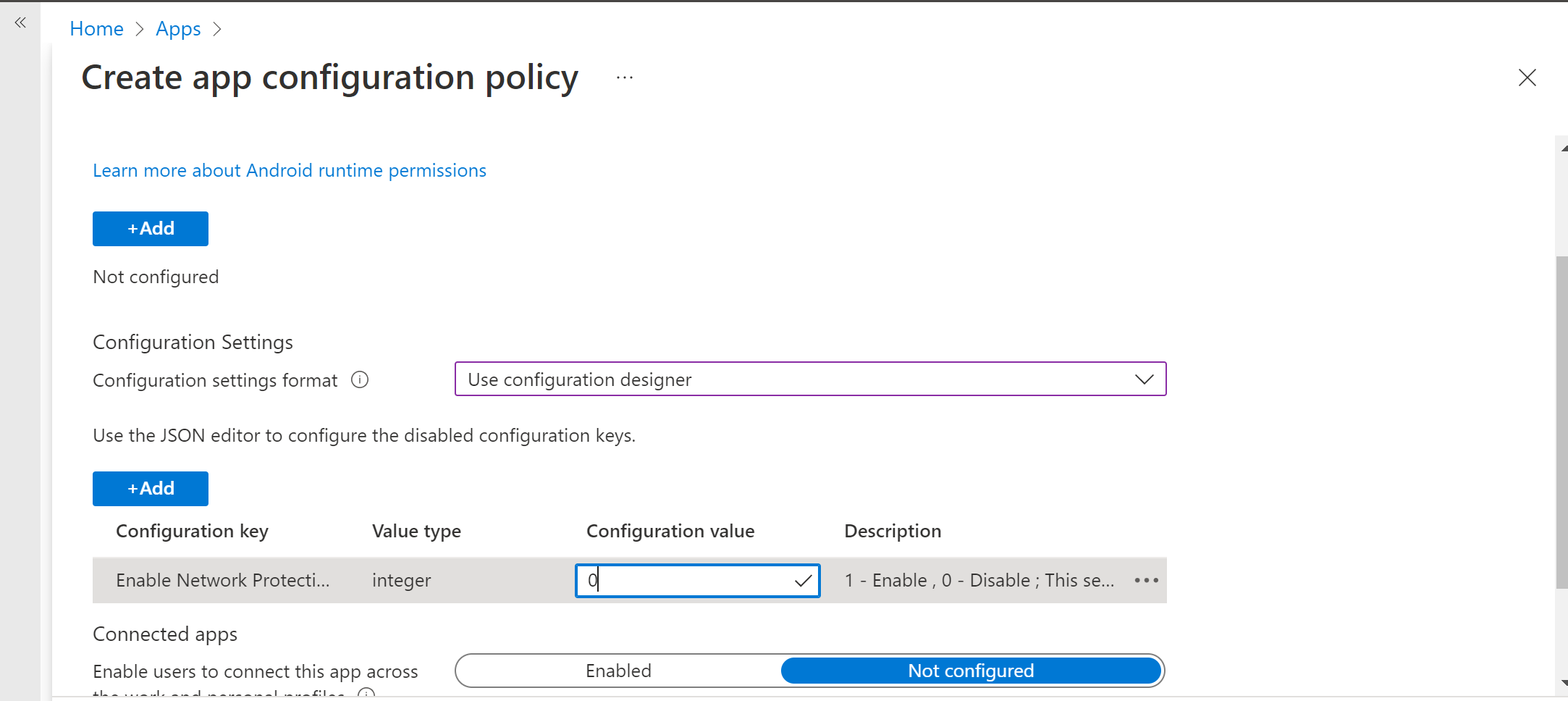 Image de l’ajout d’une stratégie de configuration.