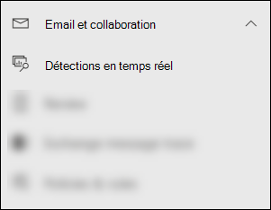 Capture d’écran de la sélection détections en temps réel dans la section Email & collaboration du portail Microsoft Defender.