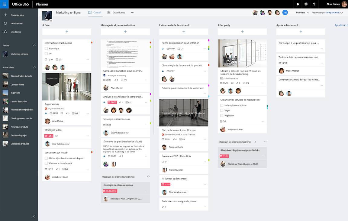 Capture d’écran d’un tableau de tâches Planificateur Microsoft 365