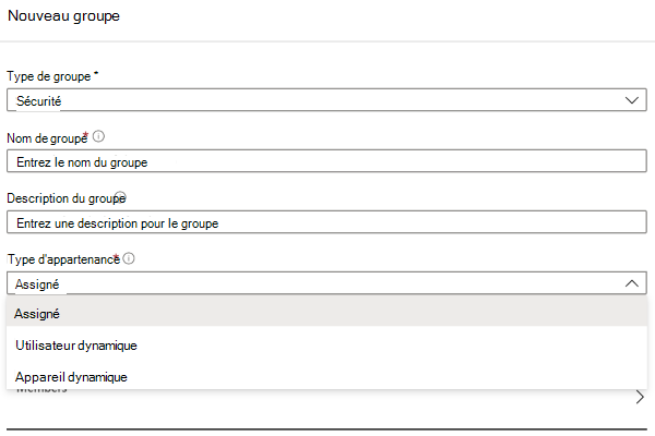 Capture d’écran montrant les propriétés du groupe Intune.