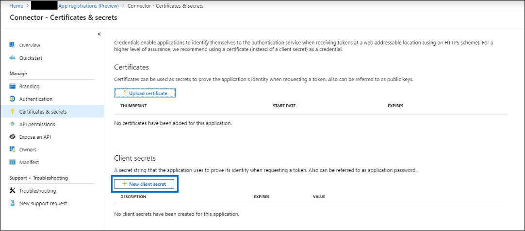Create une nouvelle clé secrète client.