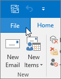 Menu Fichier dans Outlook 2016.