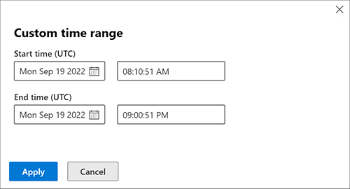 Capture d’écran de l’intervalle de temps personnalisé.