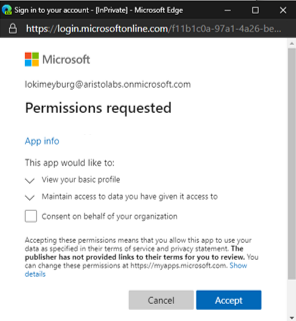 boîte de dialogue de consentement Microsoft Entra