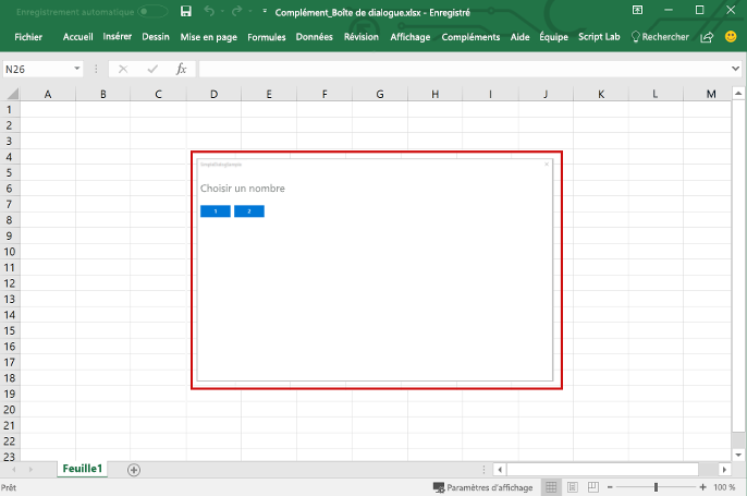 Boîte de dialogue de complément dans Excel.