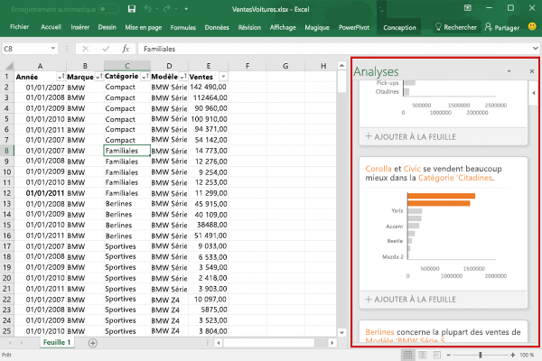 Complément du volet Office dans Excel.