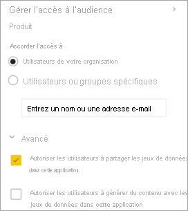 Screenshot of Advanced settings in Manage audience access pane.