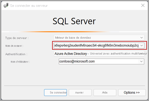 Screenshot of the S Q L server connect to server window.