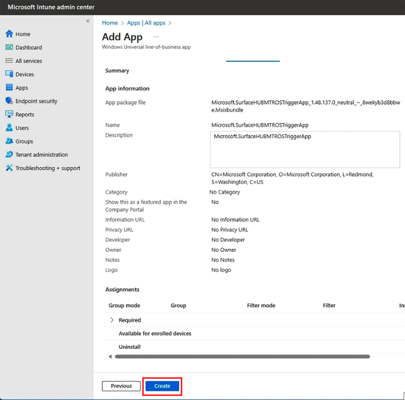 Capture d’écran montrant la création d’une application.