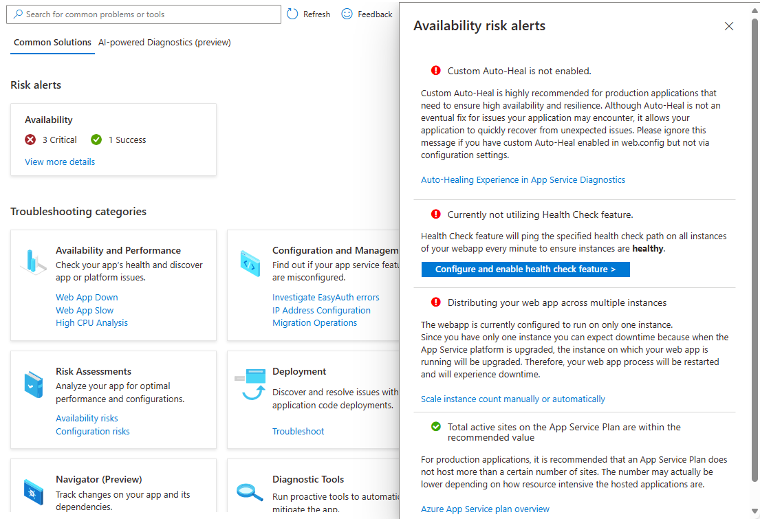 Capture d’écran montrant des informations détaillées sur les alertes de risque de disponibilité.