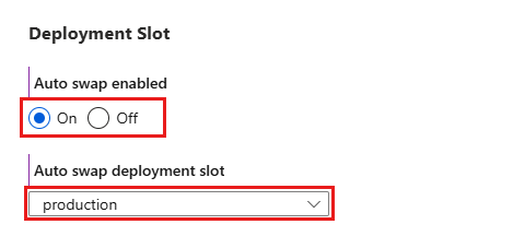 Capture d’écran montrant les sélections pour la configuration de l’échange automatique dans l’emplacement de production dans le portail.