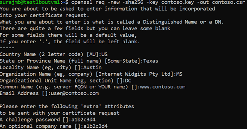 Capture d’écran de la création d’un certificat racine.