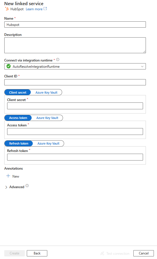 Configurez un service lié à HubSpot.