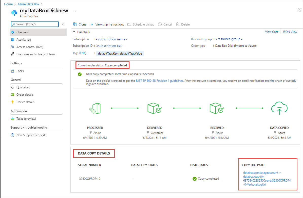 Capture d’écran des détails de la copie de données avant mars&nbsp;2022.