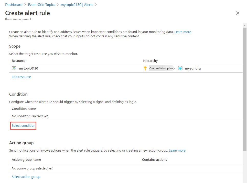 Page Alertes&nbsp;: sélectionner une condition