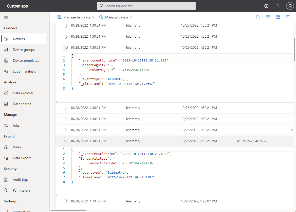 Capture d’écran montrant la vue des données brutes.