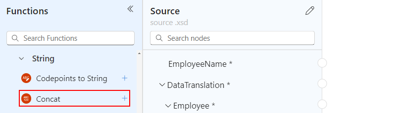 La capture d’écran montre la fonction sélectionnée nommée Concaténer.