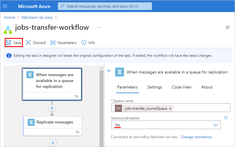 Capture d'écran de la barre d'outils du concepteur sur laquelle la commande «&nbsp;Enregistrer&nbsp;» est sélectionnée.