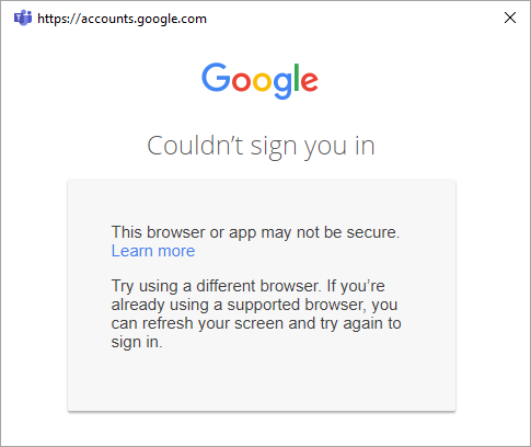 Erreur de connexion Google si les applications ne sont pas migrées vers les navigateurs système