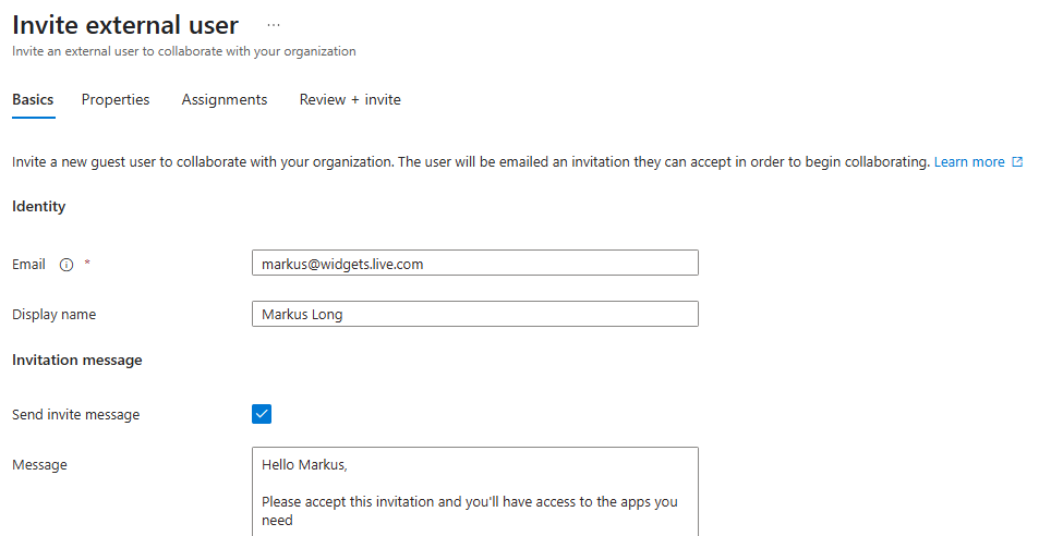 Capture d’écran d’une invitation utilisant un compte Microsoft.