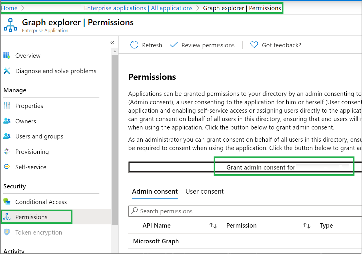 Capture d’écran montrant le lien «&nbsp;Accorder un consentement administrateur pour Afficheur Graph&nbsp;».