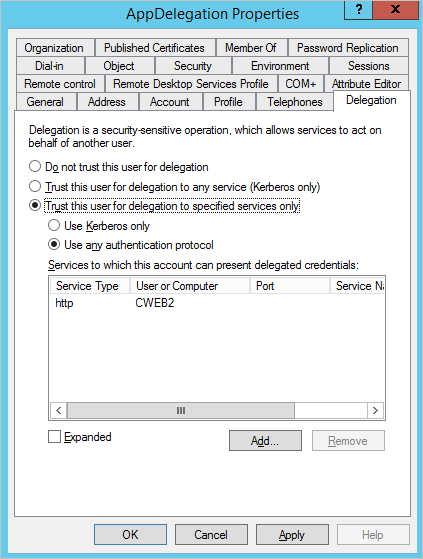 Capture d'écran de la configuration du connecteur Citrix ADC SAML pour Microsoft Entra – Délégation dans le volet Propriétés