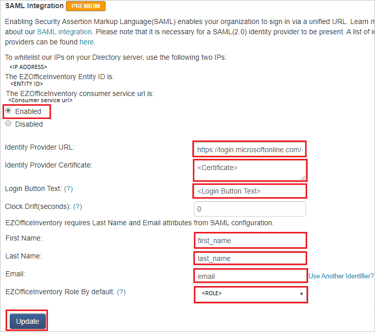 Configuration EZOfficeInventory