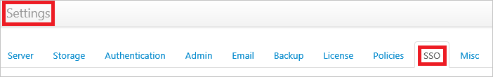Capture d’écran montrant la section «&nbsp;Settings&nbsp;» avec l’option «&nbsp;SSO&nbsp;» sélectionnée.
