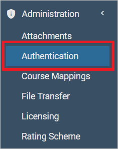 Capture d’écran montrant le menu Authentification.