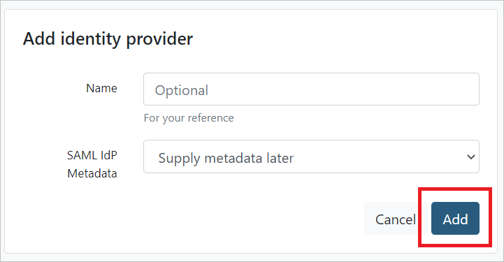 Capture d’écran montrant la page Authentication dans laquelle vous pouvez entrer les valeurs décrites.