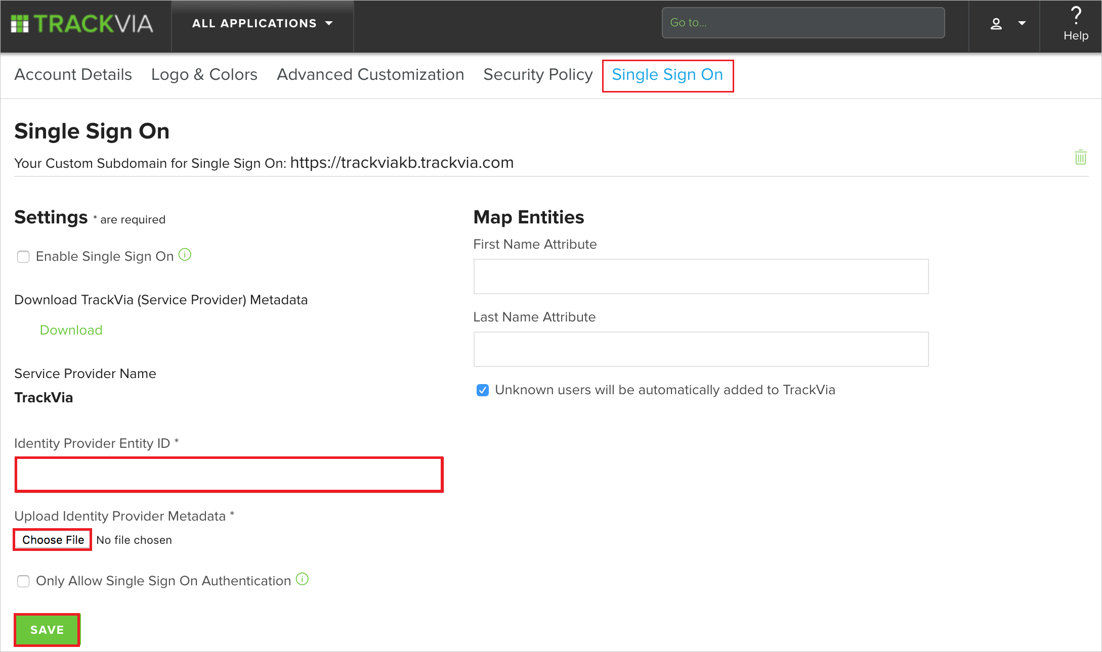 Configuration de TrackVia